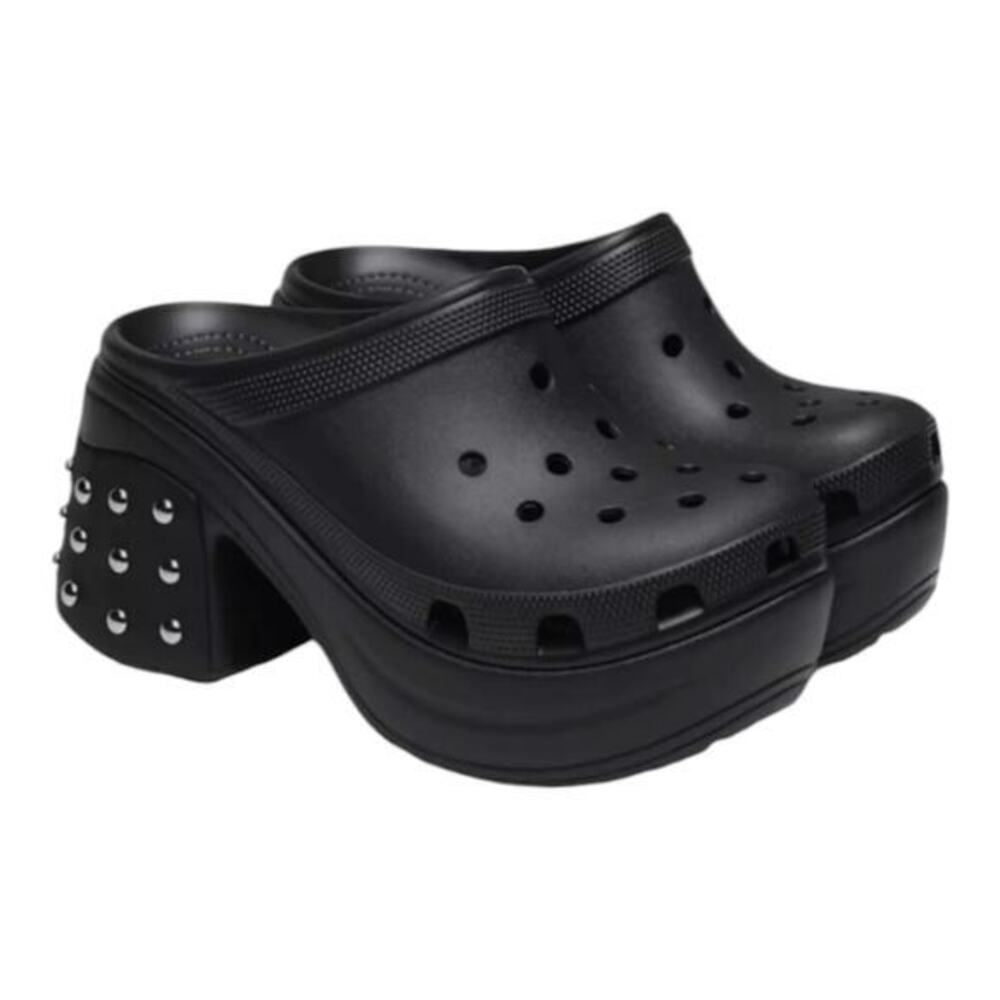 Crocs Unisex Black and Silver Platform Adult‎ Siren Studded Clog Women's Size 12